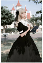 Classic Goth Black and White Dress Embroider False Collar Elegant Lolita Short-sleeved Dress