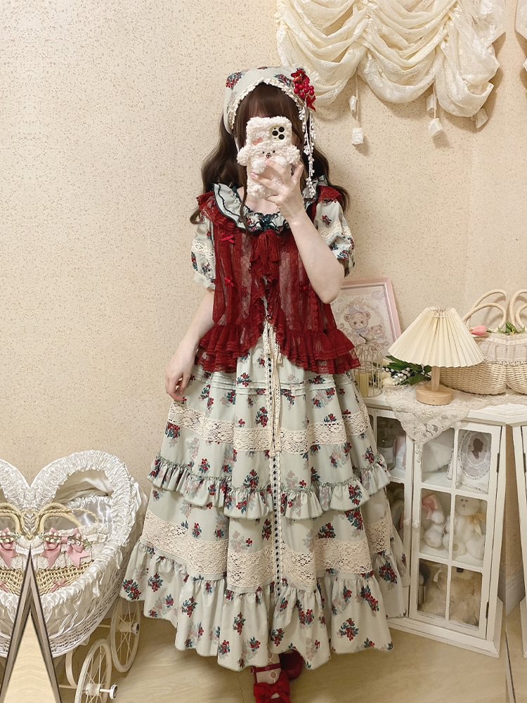 Classic Idyllic Four-color Versatile Lace Lace-up Vest Lolita Four-season Model