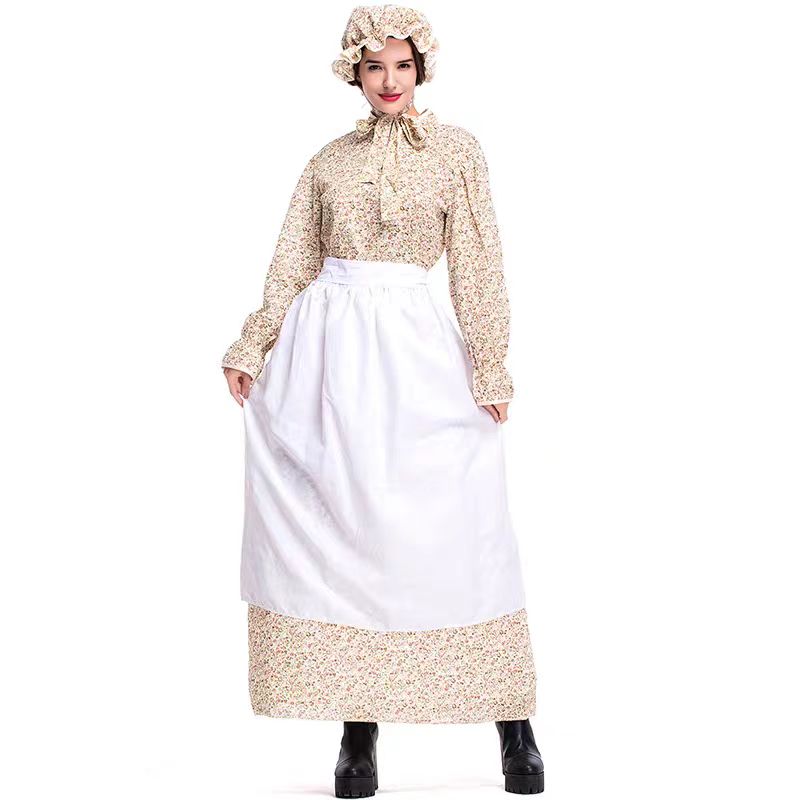 Classic Lolita Apricot Lolita Halloween Cosplay Dress with Cape Grandma Roleplay Costume
