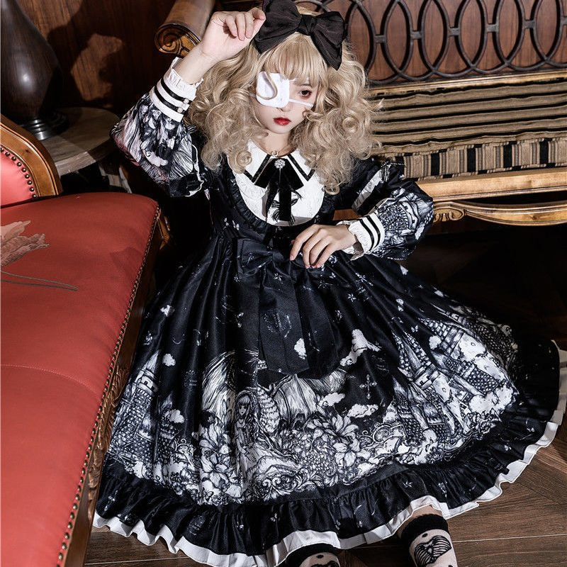Classic Lolita Black Jacquard Women's Lolita Princess Dress Daily Outfit