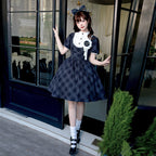 Classic Lolita Badge - Accented Black Plaid Dress Daily Summer Plaid Dress