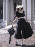 Classic Lolita Black Simple Square Neck Lolita Dress OP Casual Coord