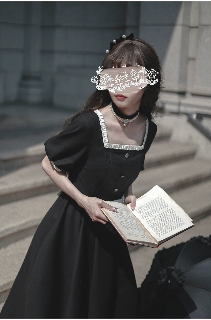 Classic Lolita Black Simple Square Neck Lolita Dress OP Casual Coord