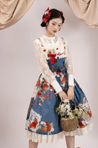 Sweet Lolita Classic White Vintage Pastoral Fruit Printed Apron Style Original Printed Embroidered