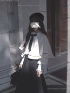 Classic Lolita Bow Accented Cape Set Vest Shirt Long Skirt Western Style JK Uniform School Dress