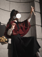 Classic Lolita Bow Accented Cape Set Vest Shirt Long Skirt Western Style JK Uniform School Dress