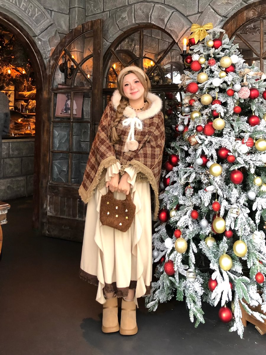 Sweet Lolita Apricot Corduroy Winter Plus Size Cape Two-piece Set Lolita 3XL Lolita Dress