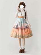 Classic Lolita Cyan Oil Painting Art Inspired Skirt Series Printed 77cm 85cm