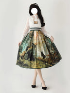 Classic Lolita Cyan Oil Painting Art Inspired Skirt Series Printed 77cm 85cm