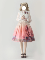 Classic Lolita Cyan Oil Painting Art Inspired Skirt Series Printed 77cm 85cm