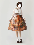 Classic Lolita Cyan Oil Painting Art Inspired Skirt Series Printed 77cm 85cm