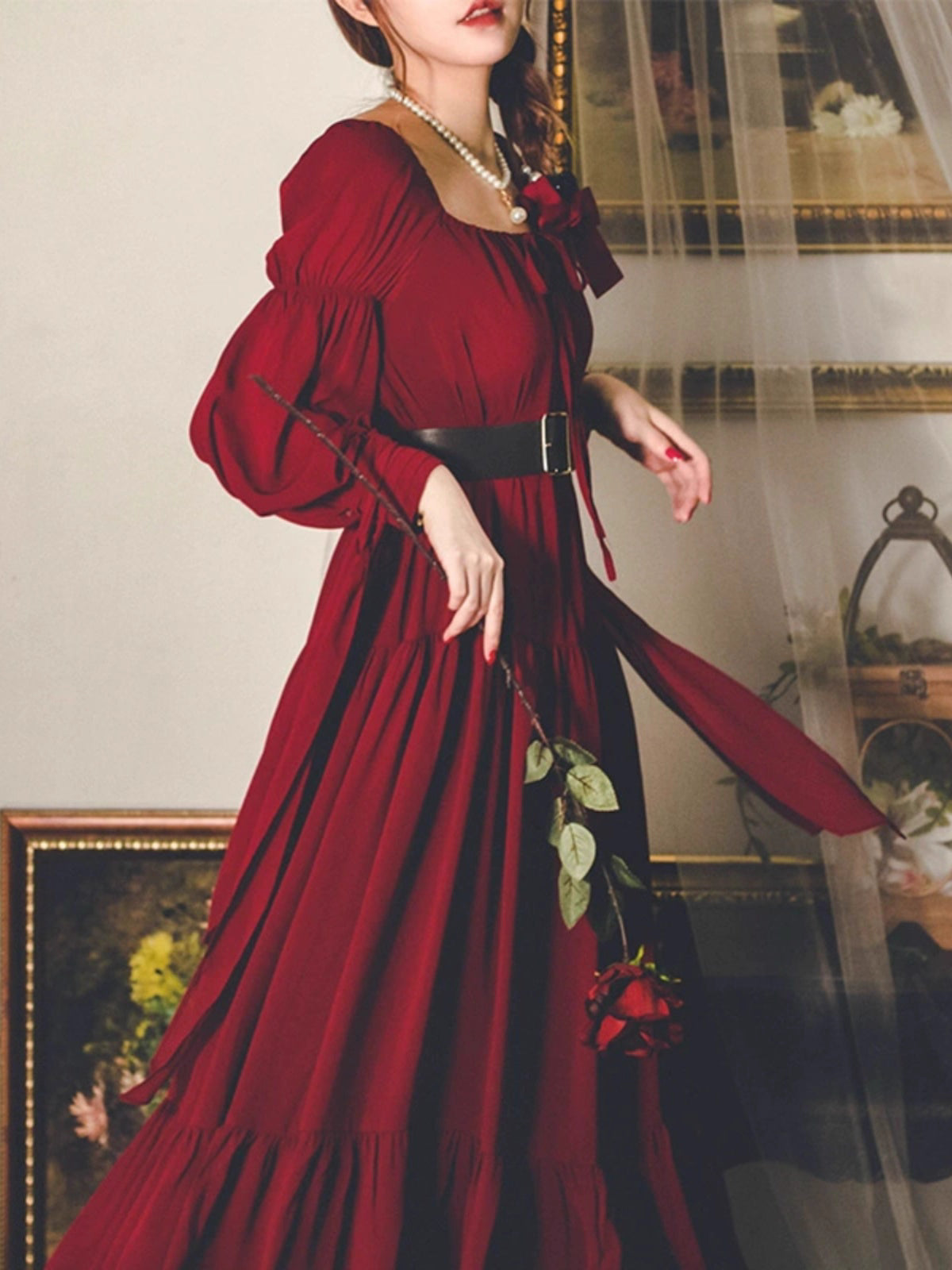 Design Concept:
This Classic Lolita dress in deep red captures the essence of timeless French romance. Featuring a vintage-inspired design with cascading ruffles and a gracefully flared silhouette, it exudes both elegance and sophistication. The fitted high waistline enhances the figure while the flowing hemline adds movement and charm. Perfect for tea parties, formal gatherings, or daily wear when you want to embody a touch of refined vintage beauty.