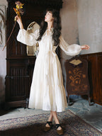 Inspired by the timeless elegance of French vintage fashion, this maxi dress features delicate floral embroidery on breathable Tencel fabric. The relaxed A-line silhouette and flowing skirt create a dreamy, feminine movement, while the adjustable waist tie allows for a customizable fit. Designed for the free-spirited woman who appreciates bohemian romance and effortless grace, this piece blends artisan craftsmanship with soft, sustainable luxury for a truly enchanting wardrobe staple.