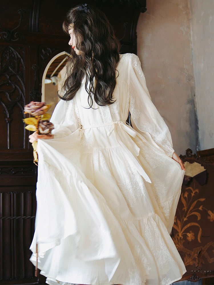 Inspired by the timeless elegance of French vintage fashion, this maxi dress features delicate floral embroidery on breathable Tencel fabric. The relaxed A-line silhouette and flowing skirt create a dreamy, feminine movement, while the adjustable waist tie allows for a customizable fit. Designed for the free-spirited woman who appreciates bohemian romance and effortless grace, this piece blends artisan craftsmanship with soft, sustainable luxury for a truly enchanting wardrobe staple.