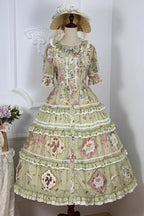 The Green Print Lolita Dress is designed to showcase classic sweetness with a touch of elegance. Featuring short sleeves and a light cardigan-style overlay, it combines comfort with refined detail. Delicate ruffles, bowknot accents, and soft printed patterns create a graceful, layered silhouette. The fresh green tone enhances its lively yet sophisticated charm, making it perfect for daily wear, tea parties, or special gatherings in true Lolita style.