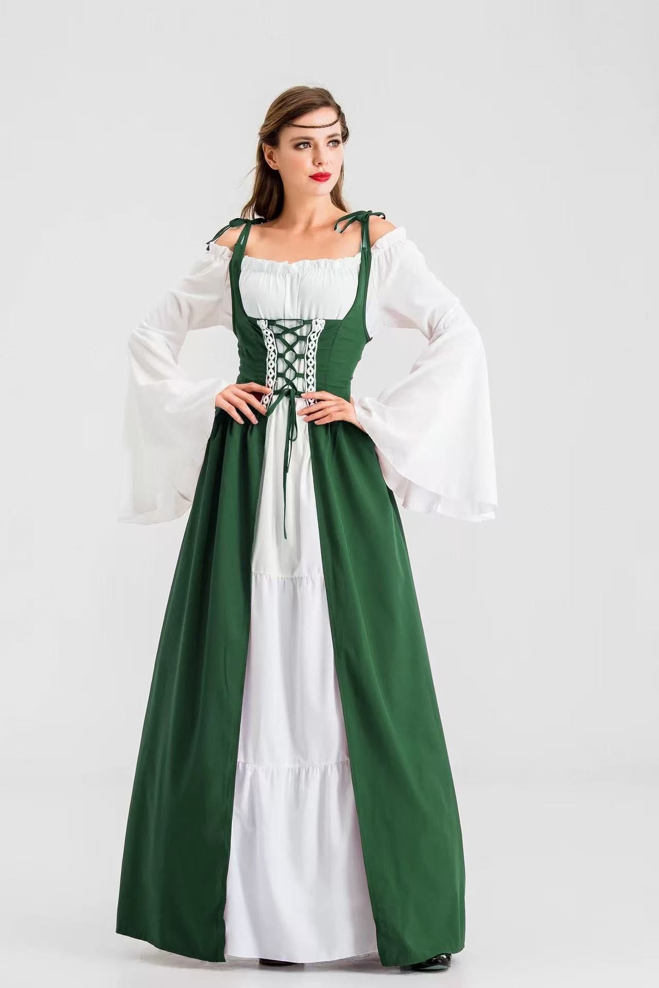 Classic Lolita Halloween Elegant Queen Costume for Women Vintage Red Blue Green European Palace Long Cosplay Dress