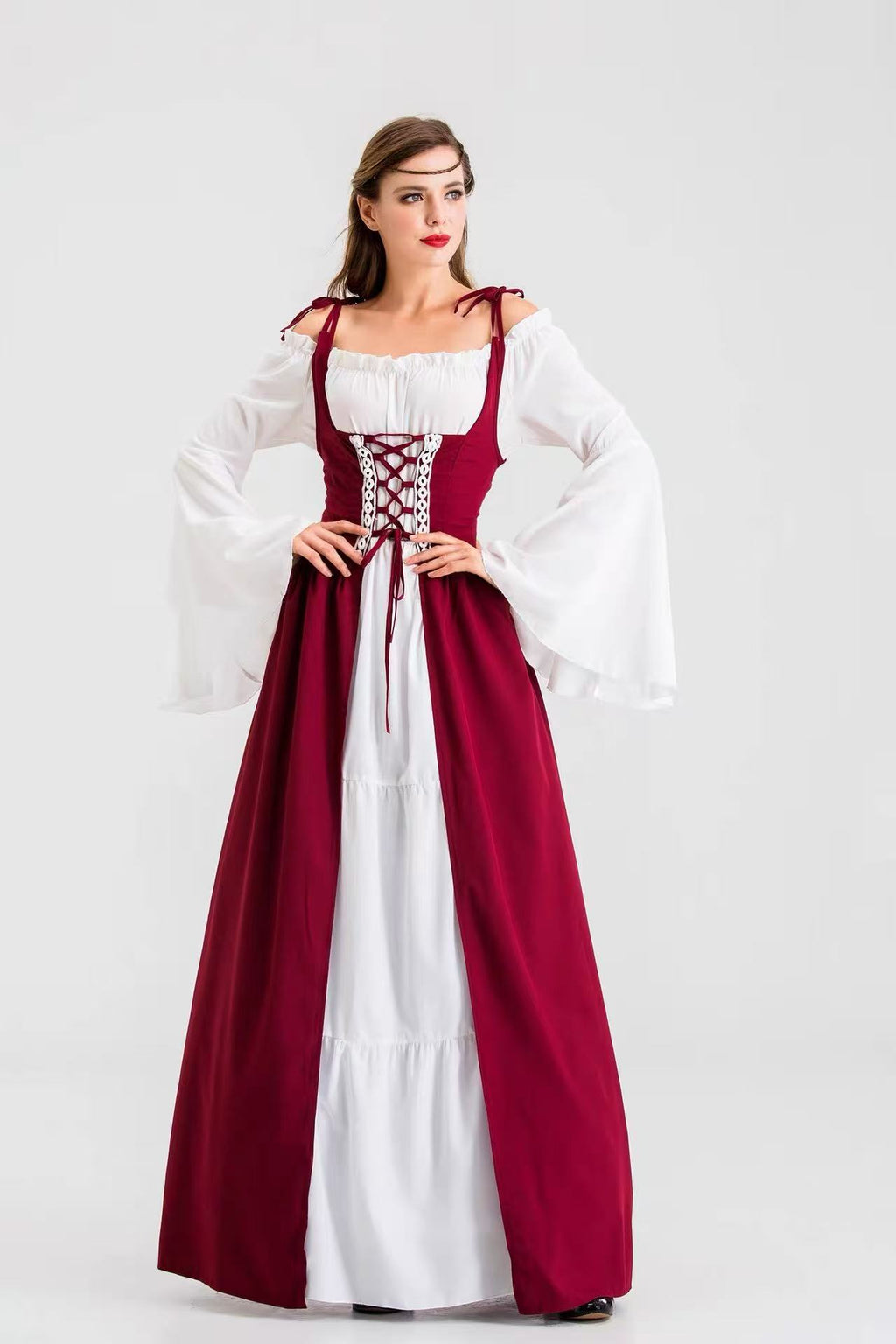 Classic Lolita Halloween Elegant Queen Costume for Women Vintage Red Blue Green European Palace Long Cosplay Dress