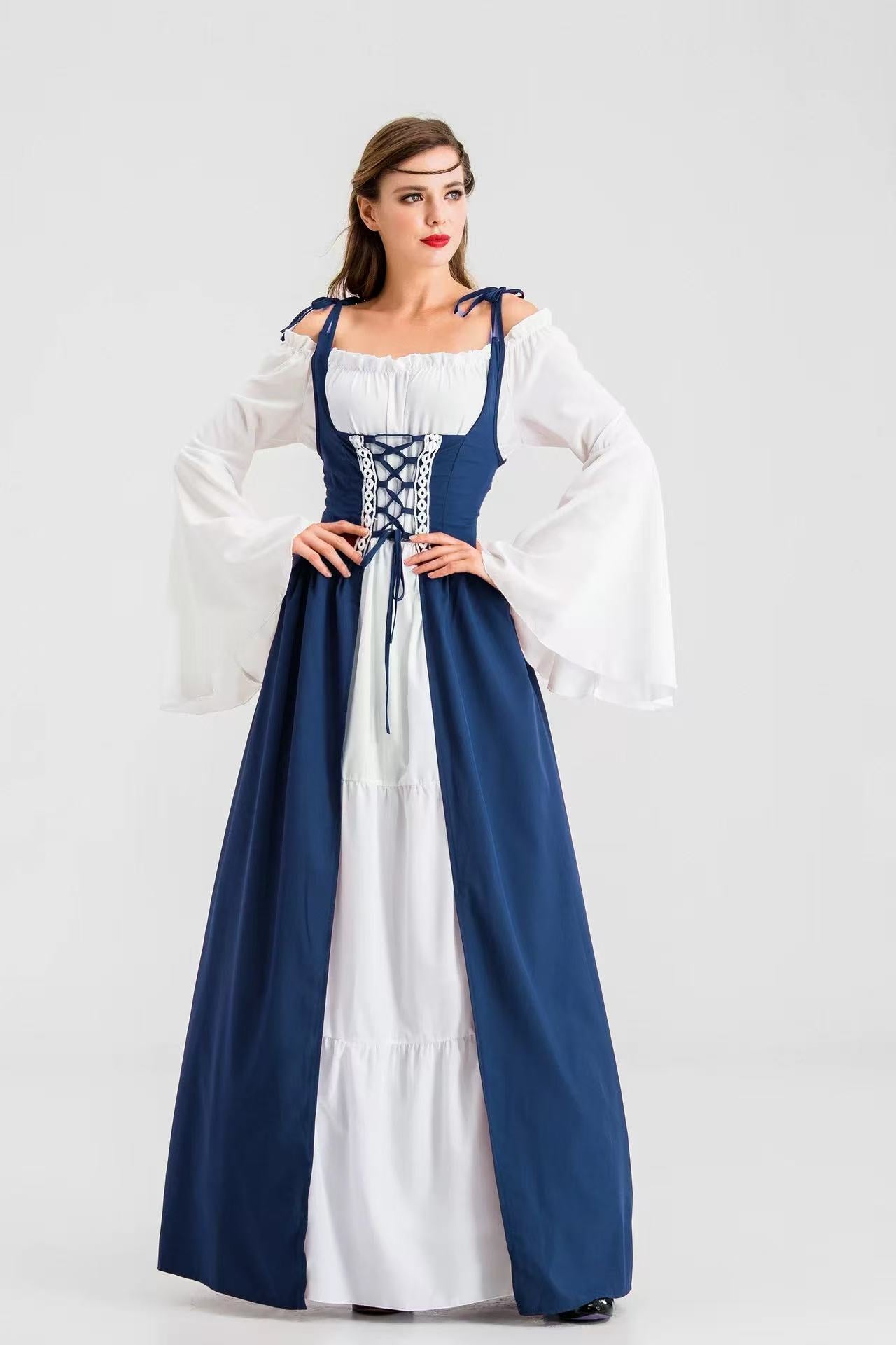 Classic Lolita Halloween Elegant Queen Costume for Women Vintage Red Blue Green European Palace Long Cosplay Dress