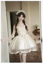 Hime Lolita Enchanting White Gowns Short Versions Neck Dress Gemini Summer