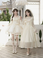 Hime Lolita Enchanting White Gowns Short Versions Neck Dress Gemini Summer