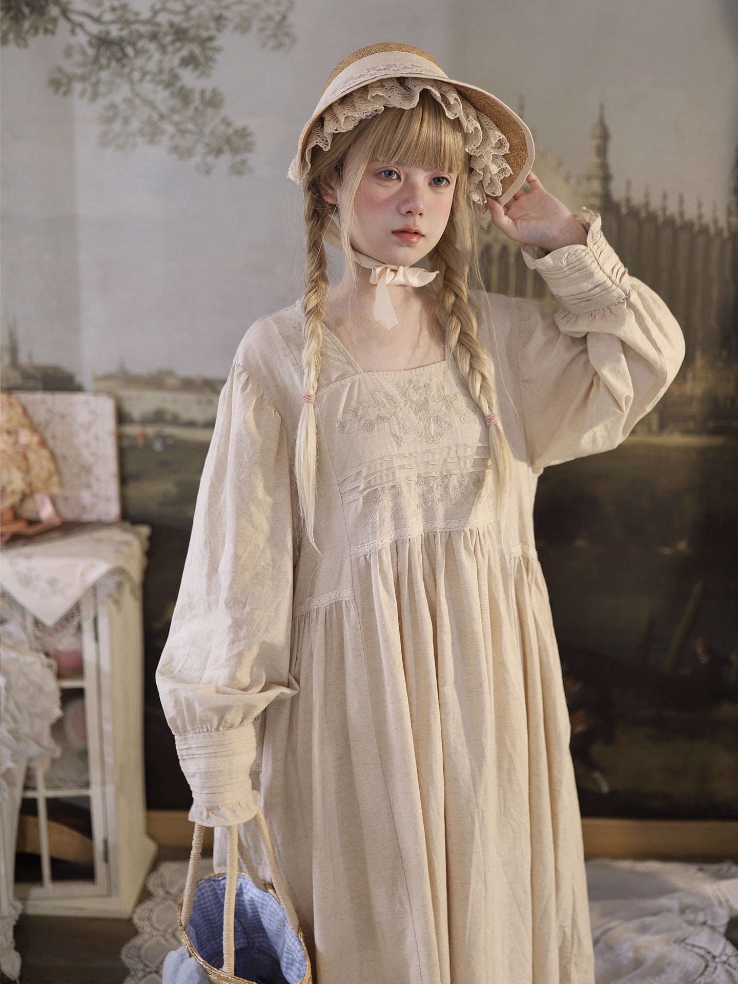 Inspired by Renaissance elegance, this dress reimagines courtly beauty with a modern bohemian touch. The square neckline and ornate floral embroidery frame the décolletage, while voluminous puff sleeves and a flowing silhouette balance drama with effortless comfort. Lightweight fabric ensures graceful movement, making it a poetic tribute to garden parties and springtime romance.