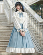 Classic Lolita Light Blue Dress Long Sleeve Layer Ruffled Skirt Set Suit
