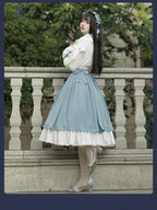 Classic Lolita Light Blue Dress Long Sleeve Layer Ruffled Skirt Set Suit