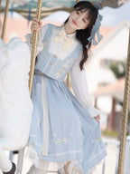 Classic Lolita Light Blue Elegant Three-piece Shirt Vest Long Dress Classic Lolita Wear