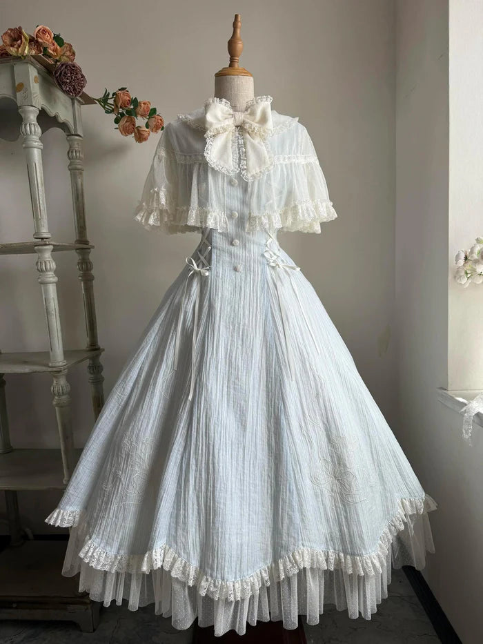 The Classic Light Blue Lolita Princess Dress is designed to highlight sweetness and refined elegance. Featuring a fitted waistline, it creates a flattering silhouette while layered details and delicate bows enhance its girlish charm. The soft light blue tone conveys purity and freshness, adding a dreamy, fairytale-like quality. Perfect for tea parties, daily wear, or special gatherings, this dress reflects the romantic and timeless essence of Japanese Lolita fashion.