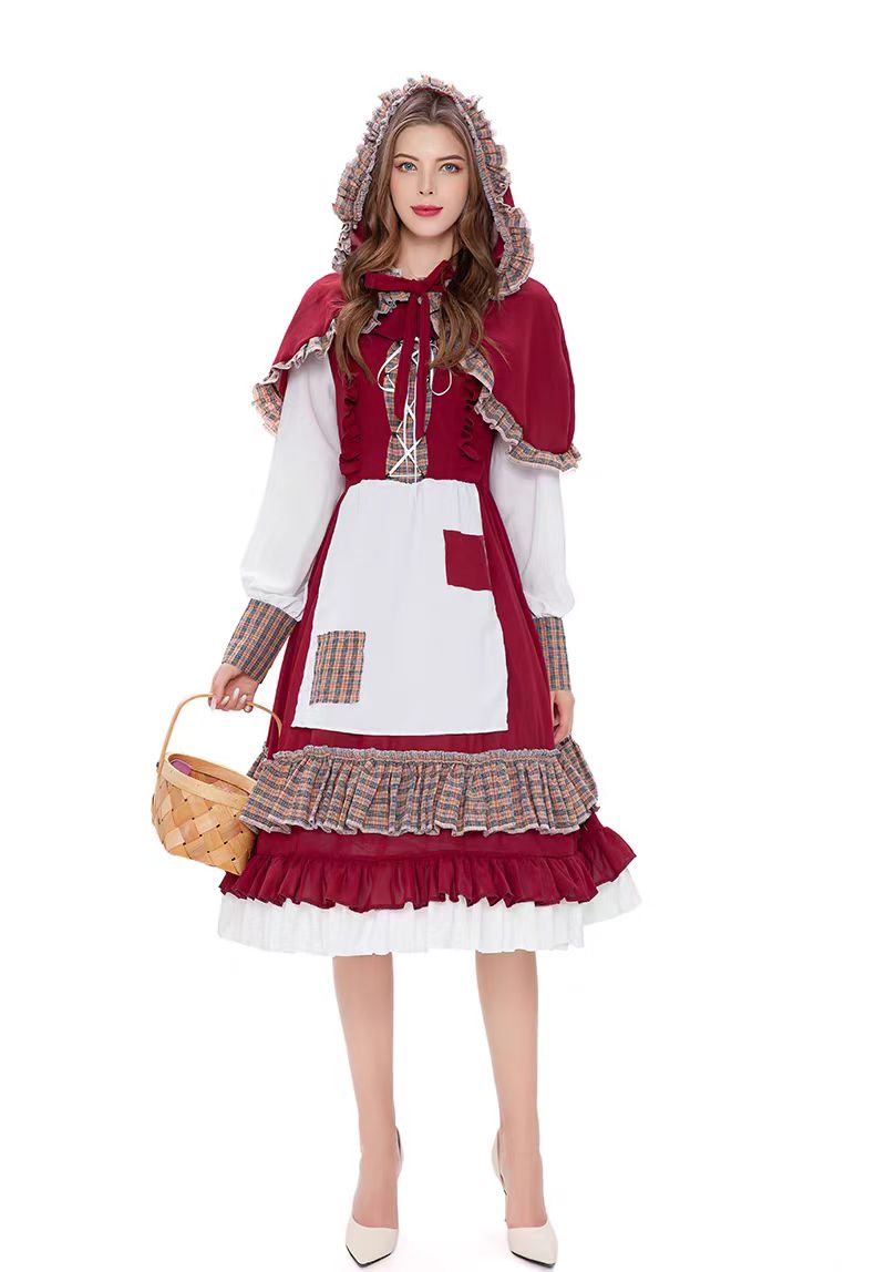 Classic Lolita Little Match Girl Costume for Women Vintage Fairy Tale Red Blue Cosplay Theater Dress