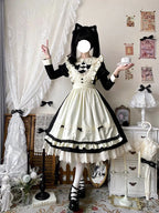 Classic Lolita Maid Outfit Long Dress Apron Bow Lace Black-white Lolita Dress OP