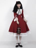 Classic Lolita OP Dress Vintage Available in Retro Green Deep Red Blue and Black