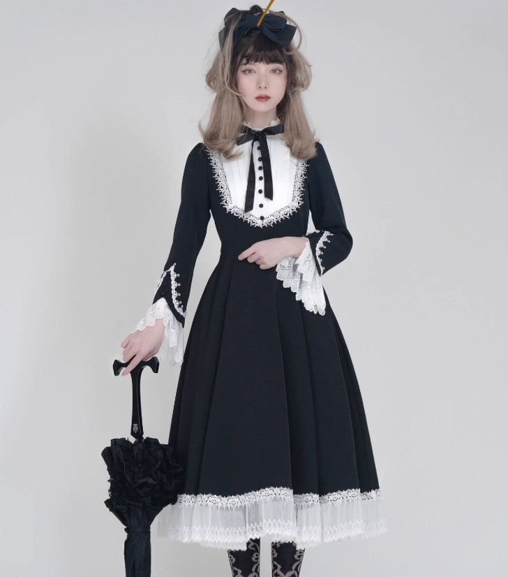Classic Lolita OP Dress Vintage Available in Retro Green Deep Red Blue and Black