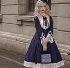 Classic Lolita OP Dress Vintage Available in Retro Green Deep Red Blue and Black