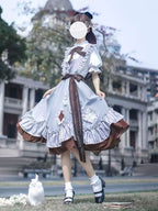 Classic Lolita Patchwork Blue Brown and White Alice Academy Wind Vest Skirt