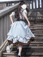 Classic Lolita Patchwork Blue Brown and White Alice Academy Wind Vest Skirt