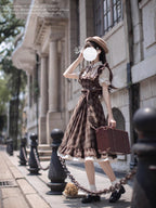 Classic Lolita Plaid Belted Dress Retro Brown Waist Summer Literary Dress Light Lolita