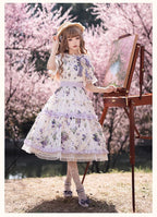 Classic Lolita Purple Floral Short-sleeved Dress Pastoral Platycodon Print Elegant Lolita Dress