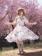 Classic Lolita Purple Floral Short-sleeved Dress Pastoral Platycodon Print Elegant Lolita Dress