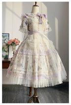 Classic Lolita Purple Floral Short-sleeved Dress Pastoral Platycodon Print Elegant Lolita Dress