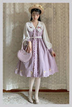 Classic Lolita Purple White Embroider Dress Retro Flower Spring