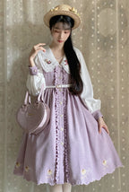 Classic Lolita Purple White Embroider Dress Retro Flower Spring
