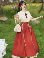 Classic Lolita Qi Loita Outfit Red Black Dress Palette Style French Retro Court Dress