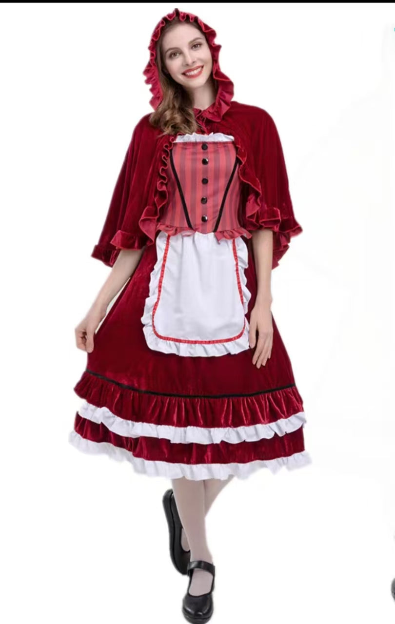 Classic Lolita Red Lolita Halloween Cosplay Dress with Cape Elegant Princess Costume