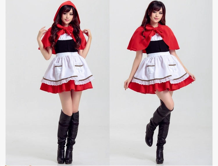 This elegant red Lolita cosplay dress is designed for a striking Halloween look. Featuring a flowing cape and classic princess silhouette, it combines sophistication with playful fantasy. The vibrant red color evokes festive energy, while the intricate detailing enhances charm and elegance. Perfect for cosplay, stage performances, or themed parties, this costume captures the spirit of fairy-tale drama with a modern Lolita twist.