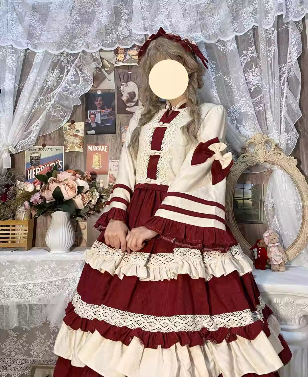 This Classic Red Lolita Two-Piece Set is crafted to embody elegance and gentle charm in the cooler seasons. Designed in a warm red bean tone, it highlights sophistication while maintaining the softness of Lolita aesthetics. The layered set provides both warmth and versatility, perfect for autumn and winter wear. Ideal for tea parties, daily outings, or seasonal gatherings, this outfit balances refinement and coziness, offering a graceful take on Classic Lolita fashion.