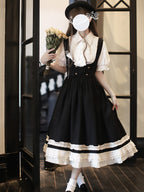 Classic Lolita Ruffled Black White Dress College Style British Retro Summer Light Lolita