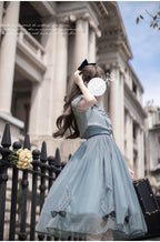 Classic Lolita Sheer Layer Dress Gray-blue Retro Dress Light Lolita