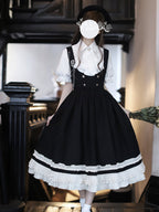Classic Lolita Ruffled Black White Dress College Style British Retro Summer Light Lolita