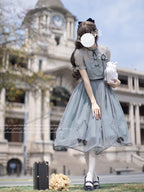 Classic Lolita Sheer Layer Dress Gray-blue Retro Dress Light Lolita